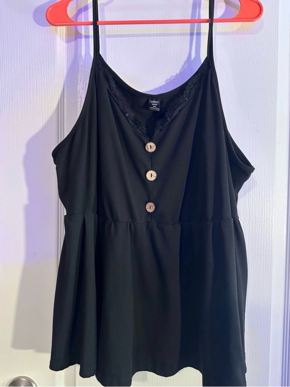 SHEIN Black Lace-Trim Button Front Spaghetti Strap Cami